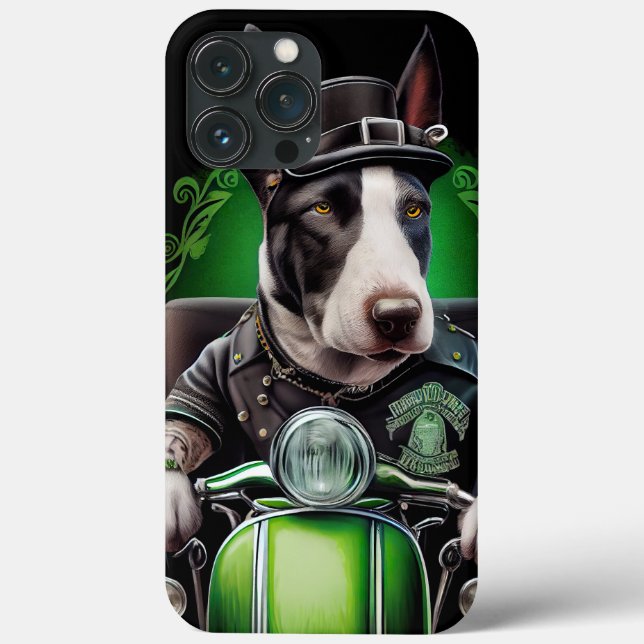 Coques Case-Mate iPhone Bull Terrier Chien Conduite Vélo St. Patrick's Day (Verso)