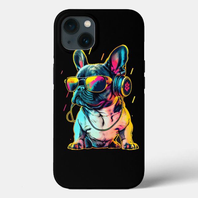 Coques Case-Mate iPhone Bulldog français Rétrowave avec casque et Sungl (Verso)