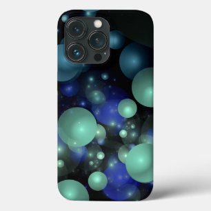 iPhone 13 Pro Case Bulle 3D bleue et verte Abstraite sur le noir