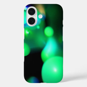 Coques iPhone 16 BULLES DE FRACTAL VERT BLEU turquoise EN NOIR