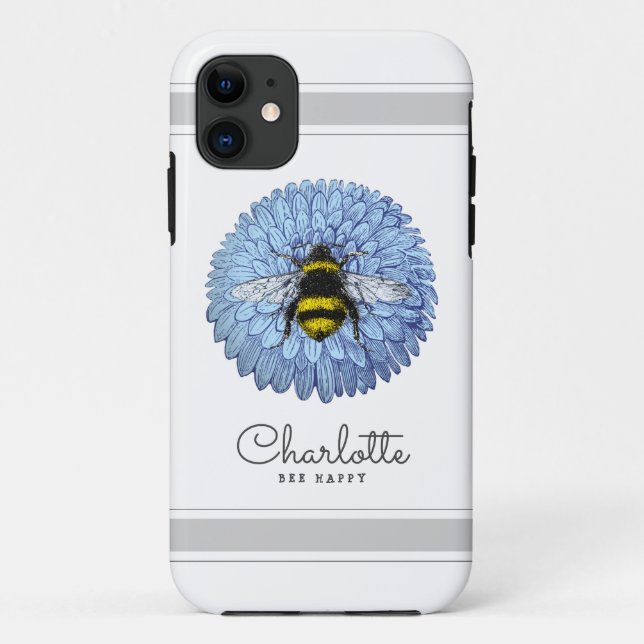Coques Case-Mate iPhone Bumblebebe mignonne sur Fleur bleue Ajouter votre  (Dos)