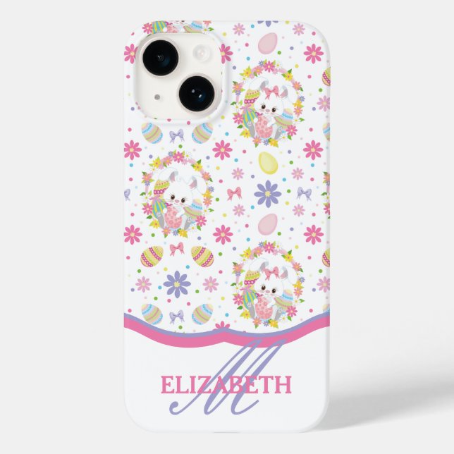 Coques Case-Mate iPhone Bunnies de Pâques Motif Floral Monogramme Nom (Verso)