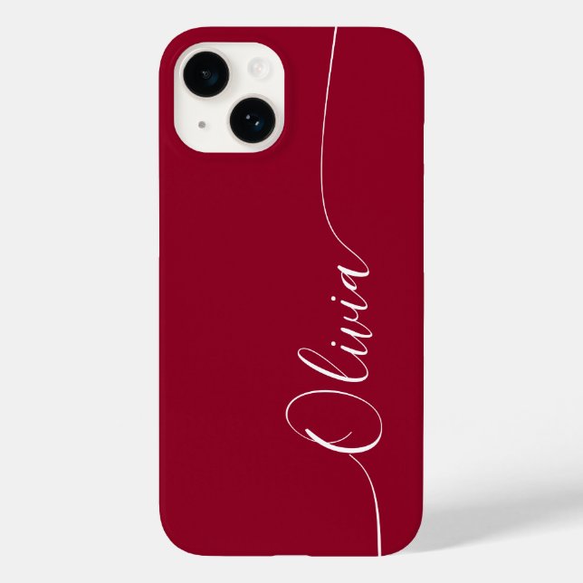 Coques Case-Mate iPhone Burgundy Rouge Blanc Élégant Calligraphie Nom du s (Verso)