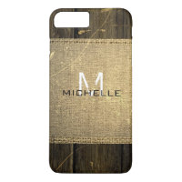 Burlap Rustique Vintage Wood Look Monogramme