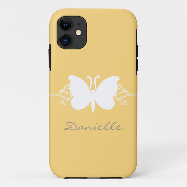Coques Case-Mate iPhone Butterfly Swirl BT iPhone 5 Coque, Jaune (Dos)