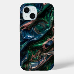 Coque Pour iPhone 15 Ca Dark Emerald Metallic Liquid Fluid Marble Télép