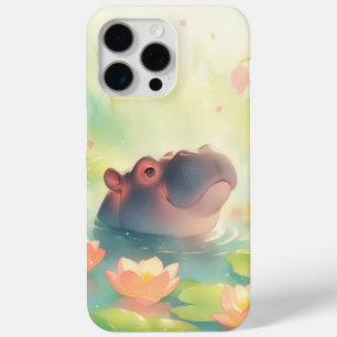 Coque iPhone 15 Pro Max Cachette Florale de l'Hippopotame dans l'Étang de 