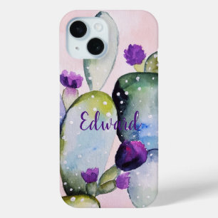 Coque Pour iPhone 15 Cactus à fleurs pourpres (Nopal)