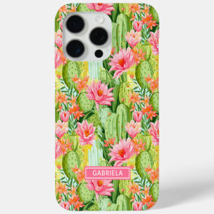 Coque iPhone 15 Pro Max Cactus Aquarelle Fleuris Personnalisés