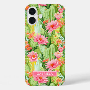 Coques iPhone 16 Plus Cactus Aquarelle Fleuris Personnalisés