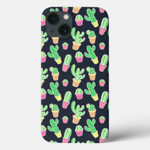 iPhone 13 Case Cactus au néon d'aquarelle dans le motif de pots