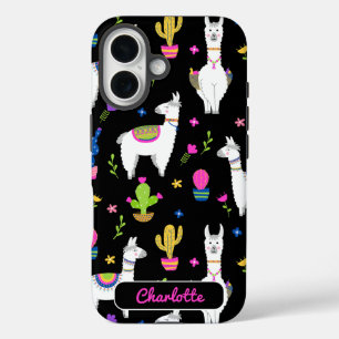 Coques iPhone 16 Cactus d'alpaga coloré mignon Nom personnalisé Noi