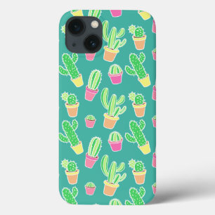 iPhone 13 Case Cactus D'Aquarelle De Neon Dans Les Motifs De Pots
