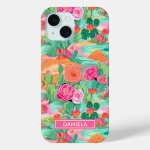 Coque Pour iPhone 15 Cactus de désert fleuris Personnalisé