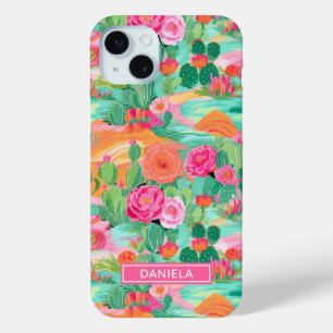 Coque iPhone 15 Mini Cactus de désert fleuris Personnalisé