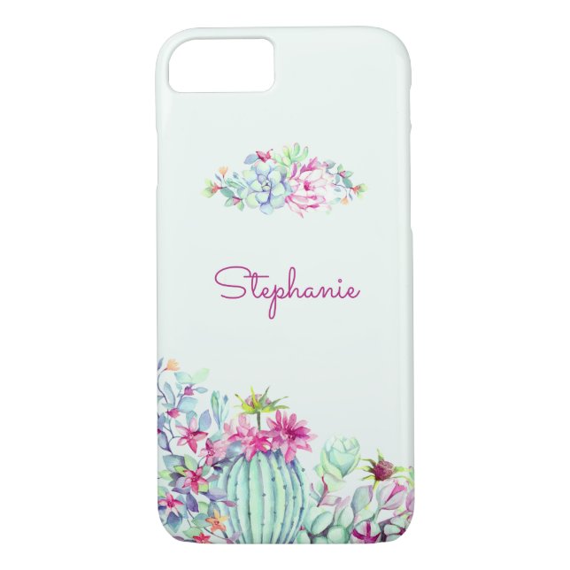 Coques Case-Mate iPhone Cactus et aquarelle personnalisée Succulente (Dos)