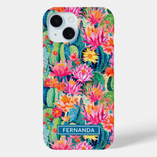 Coque Pour iPhone 15 Cactus fleuris colorés personnalisés