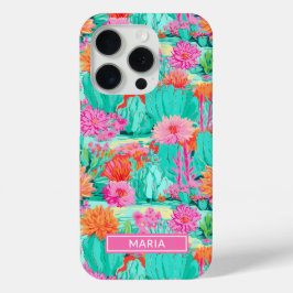 Coque iPhone 15 Pro Cactus Fleuris Personnalisés Moderne
