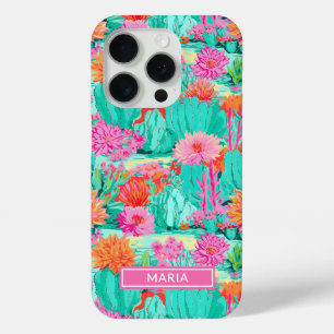 Coque iPhone 15 Pro Cactus Fleuris Personnalisés Moderne