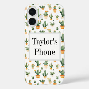 Coques iPhone 16 Cactus pointillés sur blanc