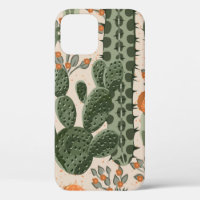 Cactus succulents vintages verts et fleurs oranges