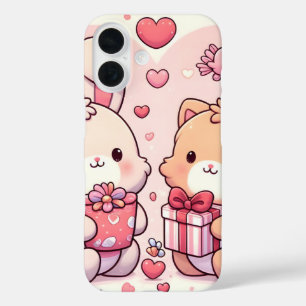 Coques iPhone 16 Cadeau d'amour de lapin et d'ours mignon Kawaii po