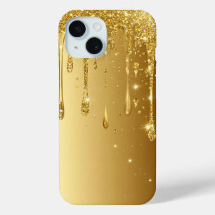 Coque Pour iPhone 15 Cadeau de goutte de paillettes d'or scintillant de