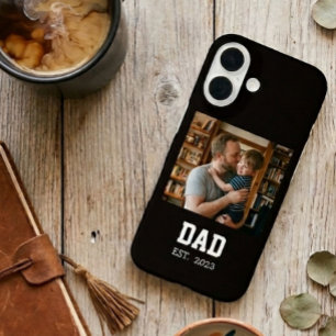 Coques iPhone 16 Cadeau de la fête des pères photo Papa Noir