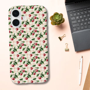 Coques iPhone 16 Cadeau esthétique Coquette Gingham Rose Cerise pou