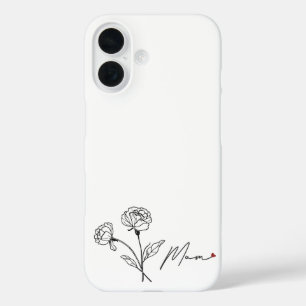 Coques iPhone 16 Cadeau Floral Minimaliste pour Maman avec Cœur