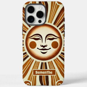 Coques iPhone 16 Pro Max Cadeau Vintage doré personnalisé Boho Sun