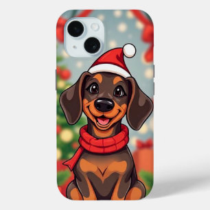 Coque Pour iPhone 15 Cadeaux de chien de Noël Protection quotidienne po