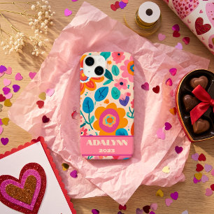 Coque Pour iPhone 14 Cadeaux de la Saint-Valentin Fleurs Rétro Vives po