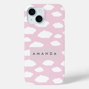 Coque Pour iPhone 15 Cadeaux de nuages roses de Monogramme personnalisé