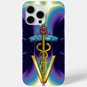Coque iPhone 15 Pro Max CADELUCE DORÉ SYMBOLE VÉTÉRINAIRE / Bleu Violet
