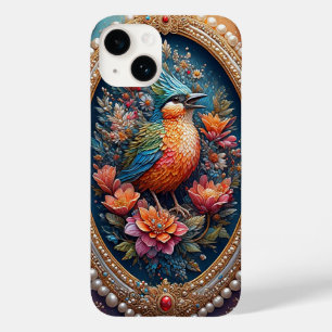 Coque Pour iPhone 14 Cadre De Style vintage Avec Oiseau Coloré