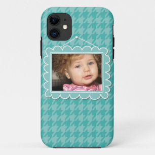 Coques Pour iPhone Cadre de tableau mignon avec le pied-de-poule bleu
