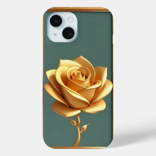 Coque Pour iPhone 15 Cadre Ornemental Doré avec Motif Floral