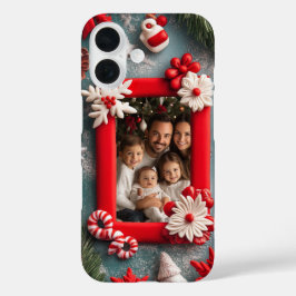 Coques iPhone 16 Cadre rouge personnalisable pour photo de Noël