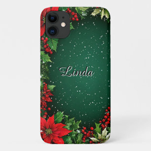 Case-Mate iPhone Case Cadre vert festif avec fleurs de poinsettia