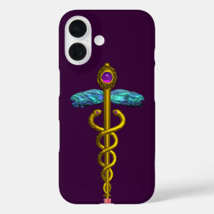 Coques iPhone 16 CADUCÉE MÉDICAL EN OR ,Violet