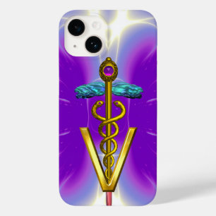 Coque Pour iPhone 14 CADUCÉE VÉTÉRINAIRE SYMBOLE D'OR / Fuchsia Violet