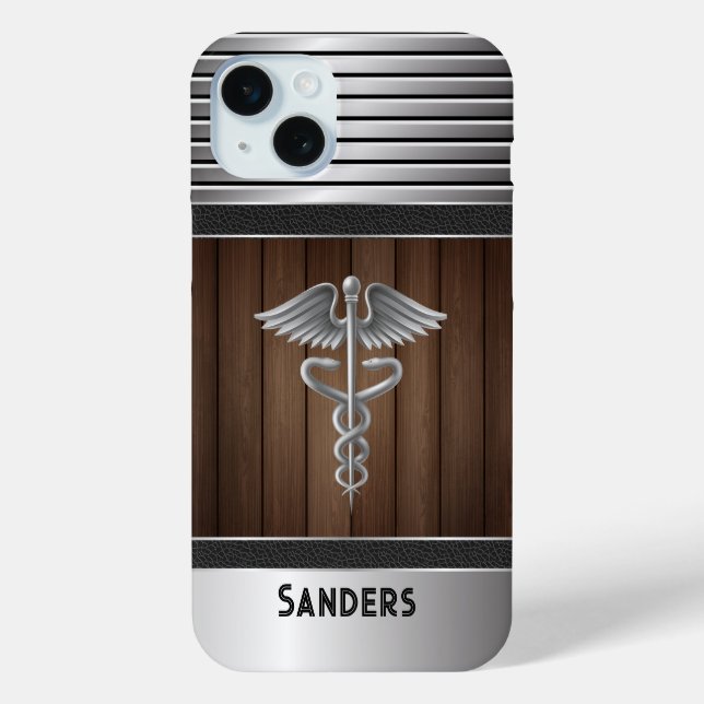 Coques Case-Mate iPhone Caduceus Personnalisé Docteur Metal & Bois (Verso)