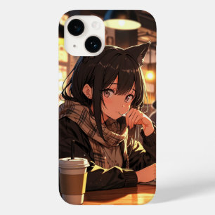 Coque Pour iPhone 14 Cafe Cat Girl