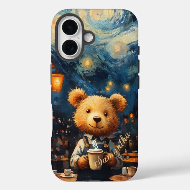 Coques Case-Mate iPhone Café Terrasse avec ours Barista Van Gogh Style (Verso)