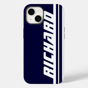 Coques Pour iPhone Caisse bleu-foncé et blanche nommée de l'iphone 