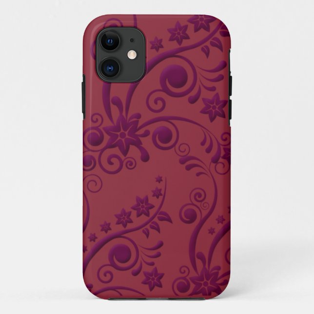 Coques Case-Mate iPhone Caisse de relief florale pourpre et rouge de (Dos)