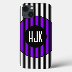 Etui iPhone 13 Caisse POURPRE NOIRE et BLANCHE de BANDE et de