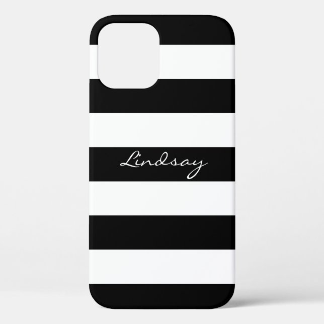 Coques Case-Mate iPhone Caisse rayée noire et blanche personnalisée de (Verso)