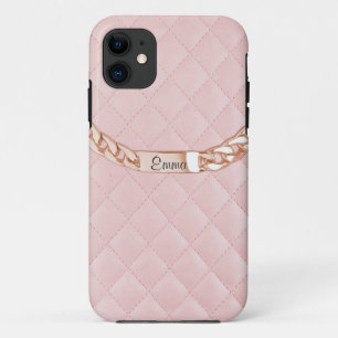 Coque iPhone 11 Caisse rose de téléphone d'identification d'or